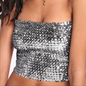 Victoria Secret PINK Silver Sequin Tube Crop Top